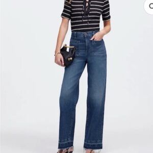 Madewell High-Rise Wide-Leg Jeans patch pocket let down hem - Medium Blue